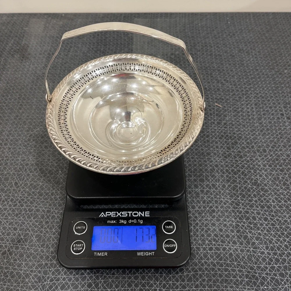 Antique La Pierre Sterling Silver Small Candy Dish Basket 173g, Pierced, Handle